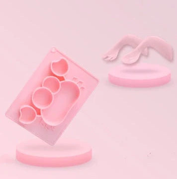 Green silicone baby bowl with suction base and crab cartoon design, 28cm diameter