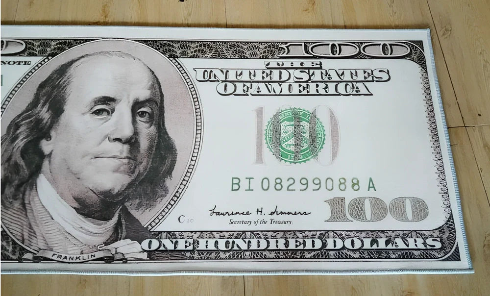 Retro dollar print fashion carpet in multiple sizes from 40cm to 80cm width options for entrance and corridor use