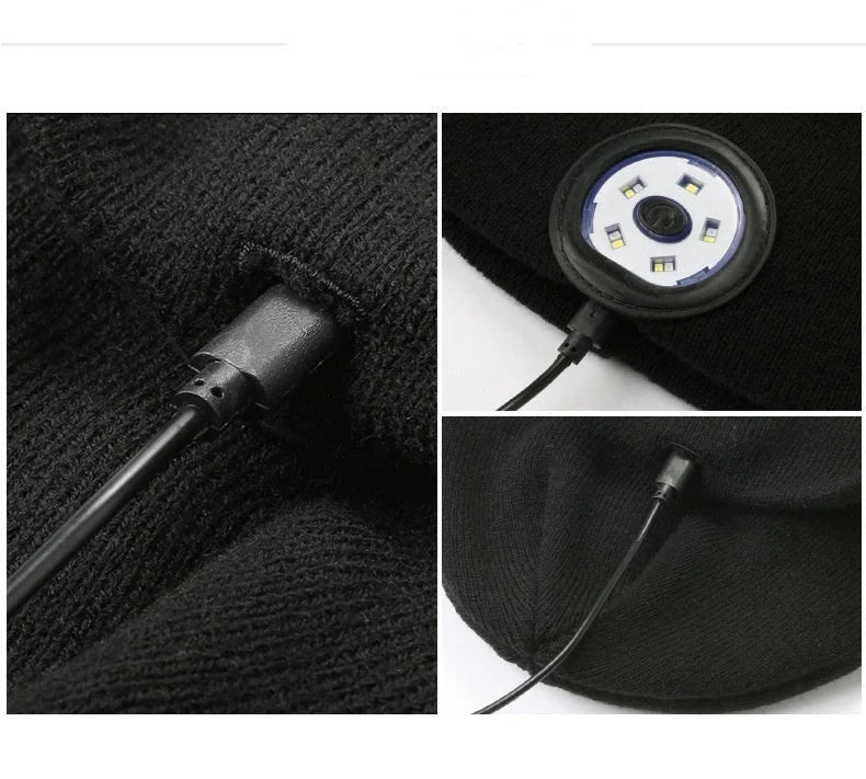 Bluetooth 5.0 LED Knit Hat with wireless stereo headset and mic for hands-free calling