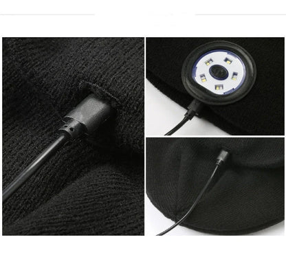 Bluetooth 5.0 LED Knit Hat with wireless stereo headset and mic for hands-free calling
