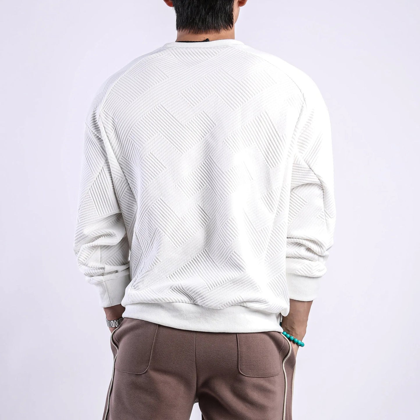 Men's long-sleeved twill Jacquard pullover sweater in loose fit with round neck