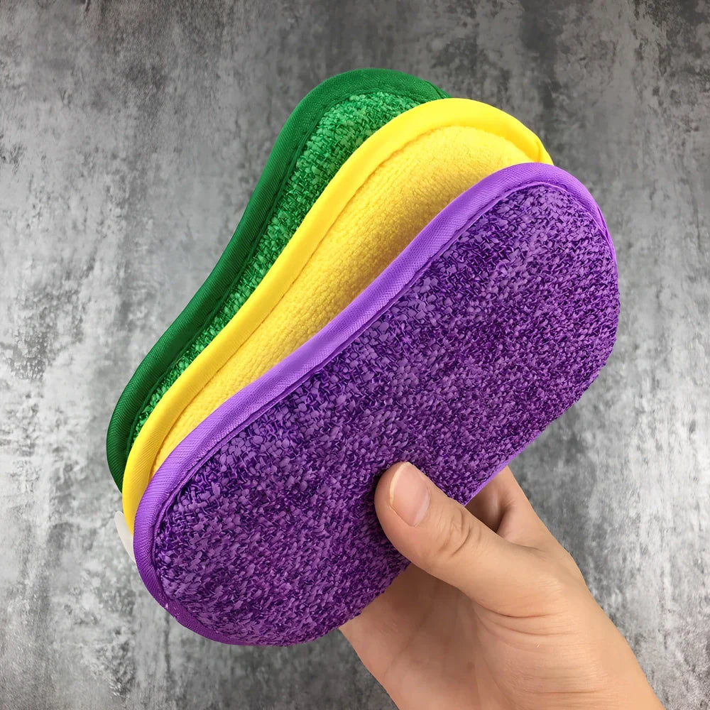 Kitchen cleaning towel with integrated sponge block and scouring pad surface measuring 30x40cm