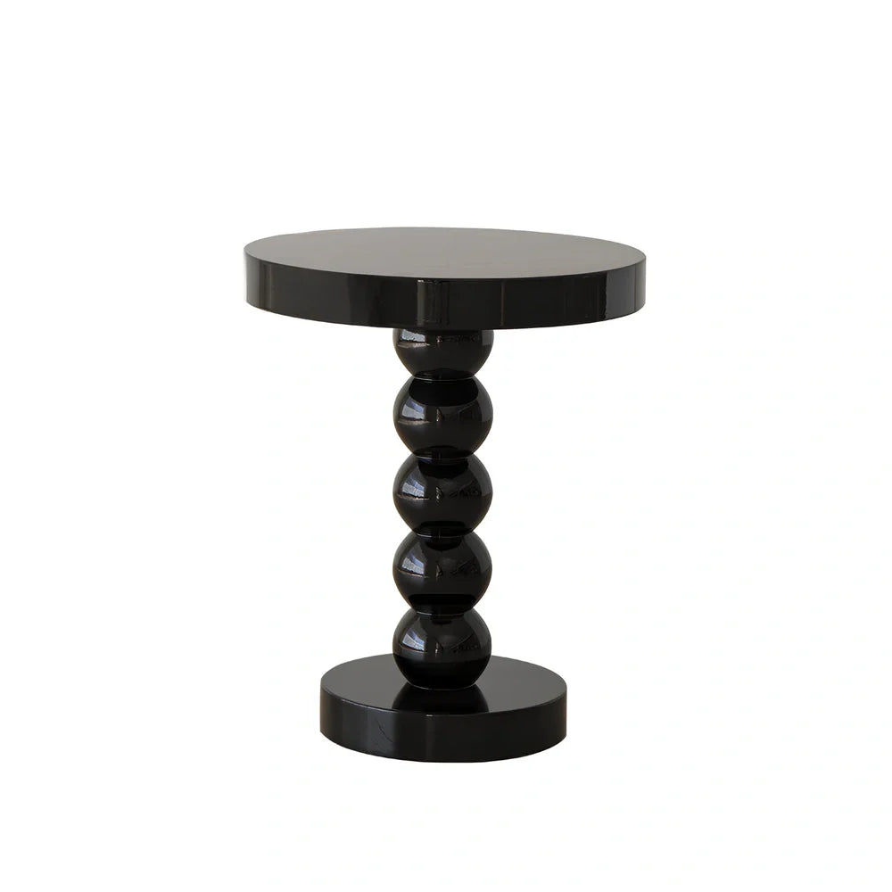 Vintage solid wood round bedside table with 40cm diameter top in minimalist design