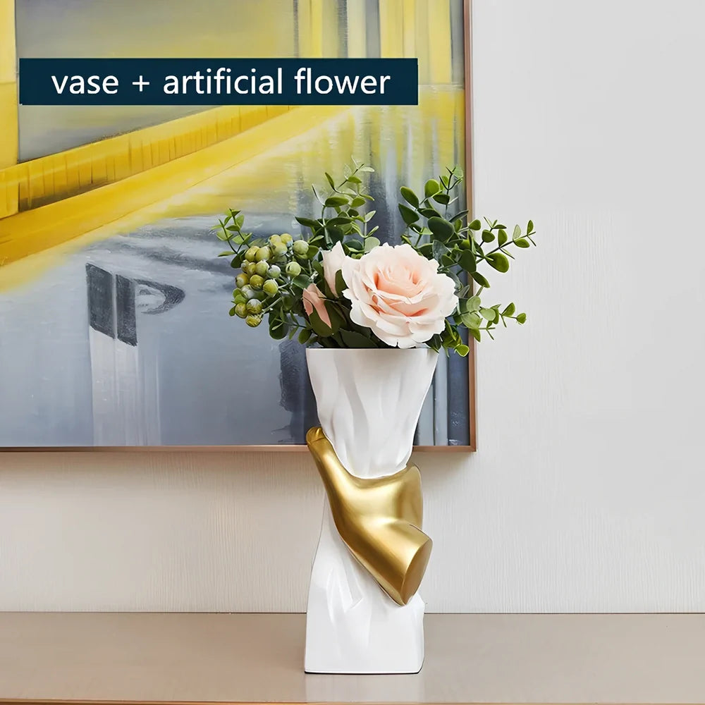 European style resin decorative vase in beige with floral pattern, measuring 25cm tall