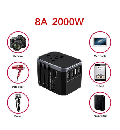 Universal USB Travel Adapter Charger with 4 USB Ports and 5600mAh Battery for Simultaneous Fast Charging in over 150 Countries