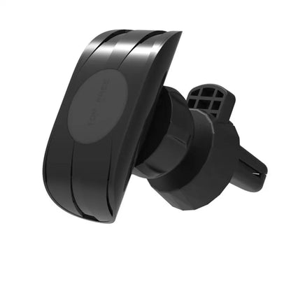 Matt black universal car phone holder with flexible gooseneck arm attached to car air vent