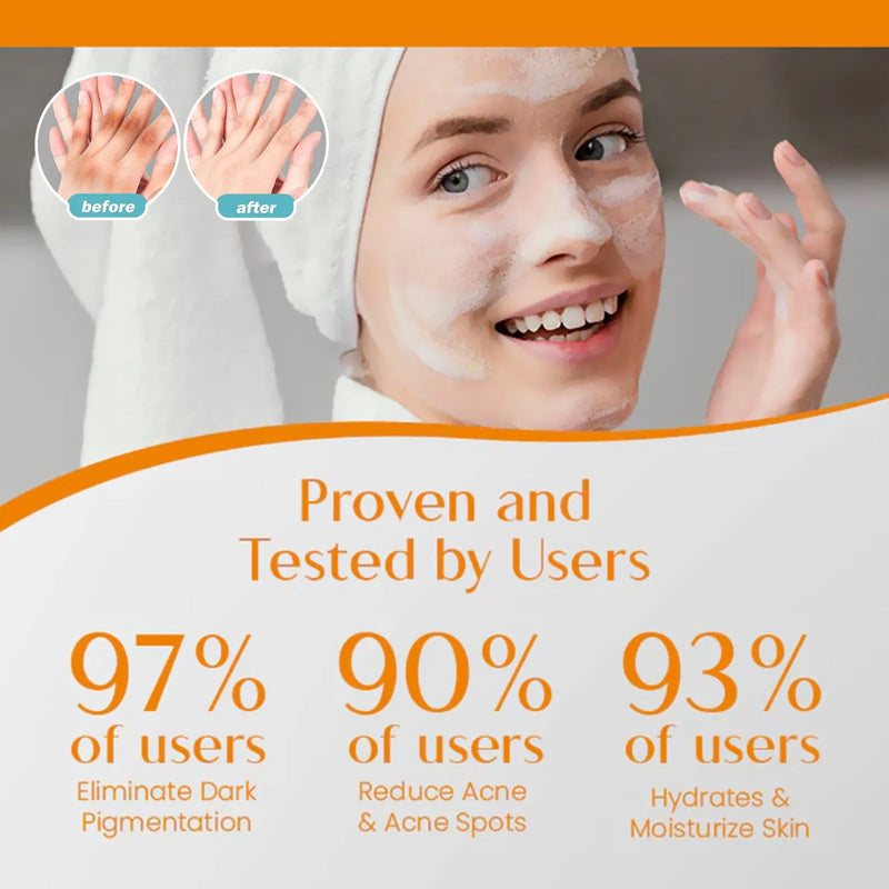 Whitening Vitamin Body Care Cleaning Soap containing Kojic Acid, Hyaluronic Acid and Vitamin C with Sweet Orange, Rose and Aloe Vera extracts in a 100g bar for skin cleansing and care
