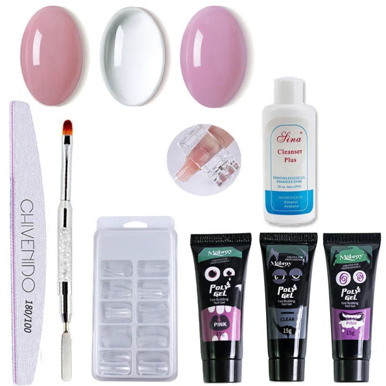 Gel Nail Crystal Extender Kit with polish and tools for salon-quality nails at home