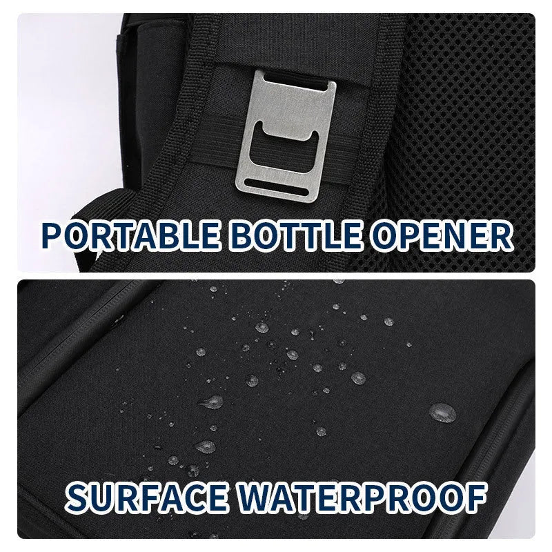 Blue insulated cooler backpack with shoulder straps and top handle