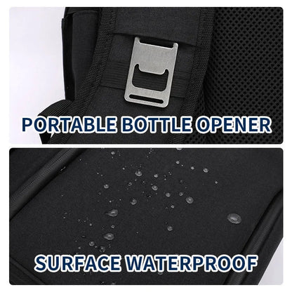 Blue insulated cooler backpack with shoulder straps and top handle