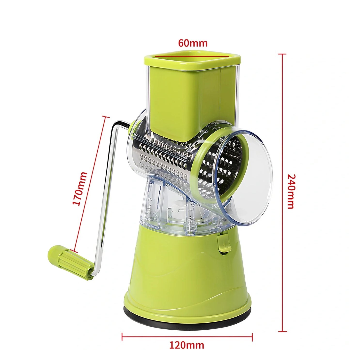 Manual stainless steel drum cutter with blue finish and hand crank for vegetable slicing