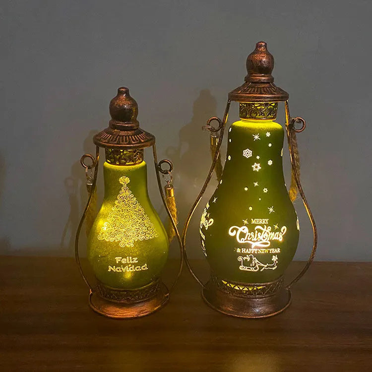 New Chinese style glass LED oil lamp ornament in red, hanging as a Christmas decoration.