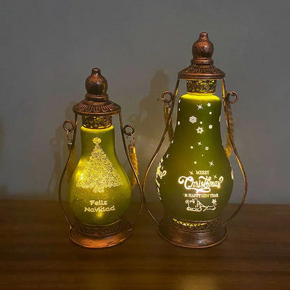 New Chinese style glass LED oil lamp ornament in red, hanging as a Christmas decoration.