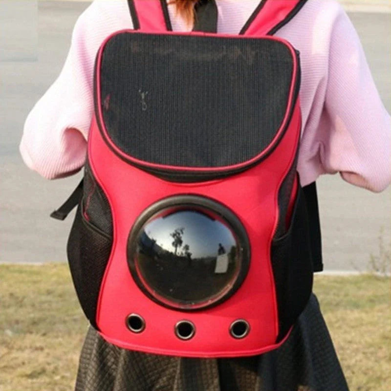 Astronaut-inspired pet carrier backpack with a space capsule design for safe and comfortable pet transportation