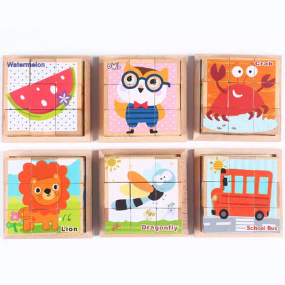 Premium 3D wooden puzzle cubes with vibrant patterns for educational and cognitive development in children