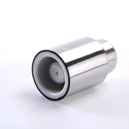Silver stainless steel vacuum wine stopper, 4.1cm x 5cm x 3.1cm, preserves freshness by removing air from standard bottles