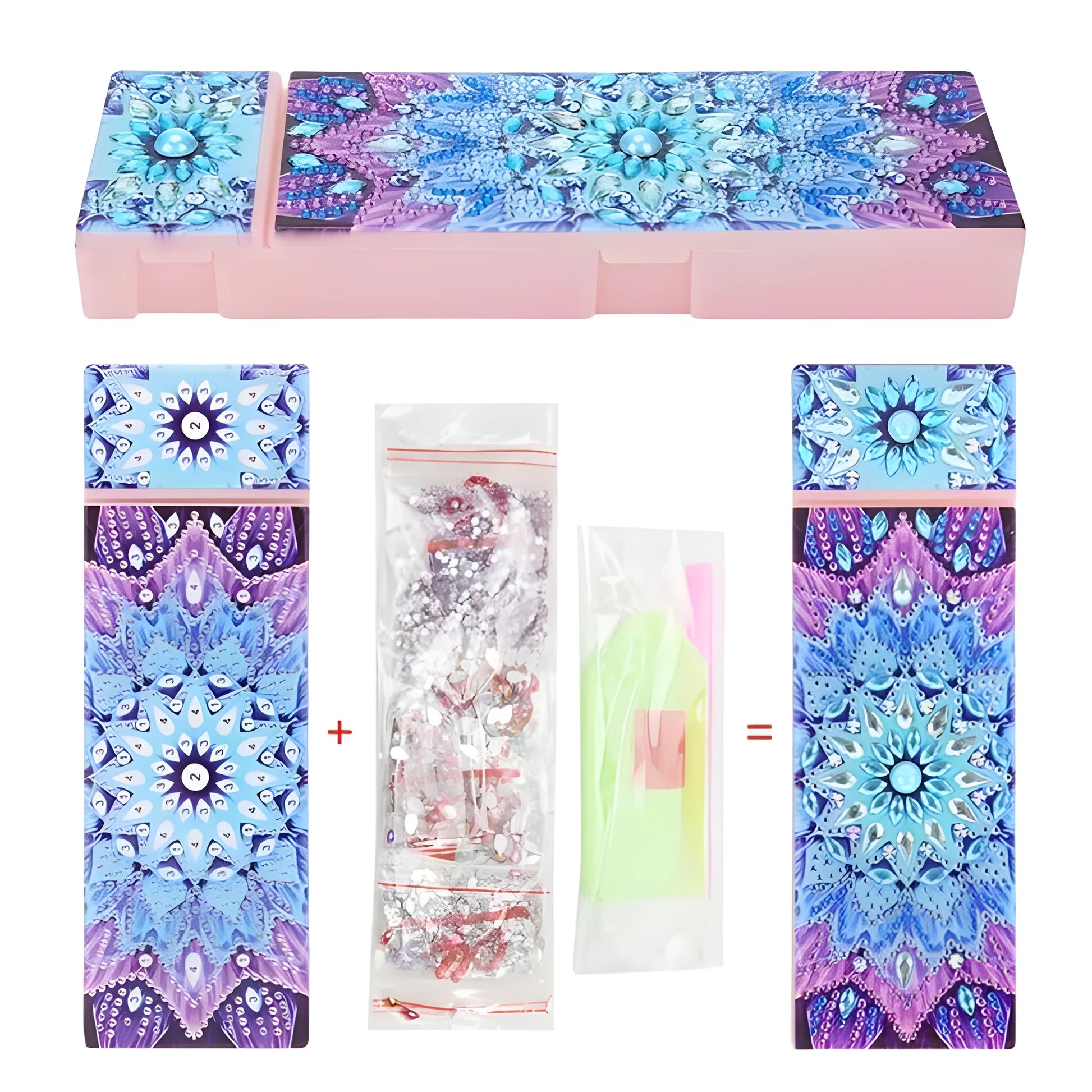 DIY diamond painting kit for creating personalised pencil case with resin sequin decoration on PU leather