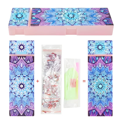 DIY diamond painting kit for creating personalised pencil case with resin sequin decoration on PU leather