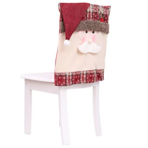 Christmas chair covers set with Santa Claus, Snowman and Santa Hat designs on dining chairs