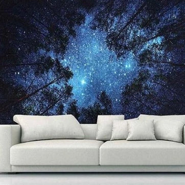Elegant forest and starry night scene tapestry for nature-inspired home decor