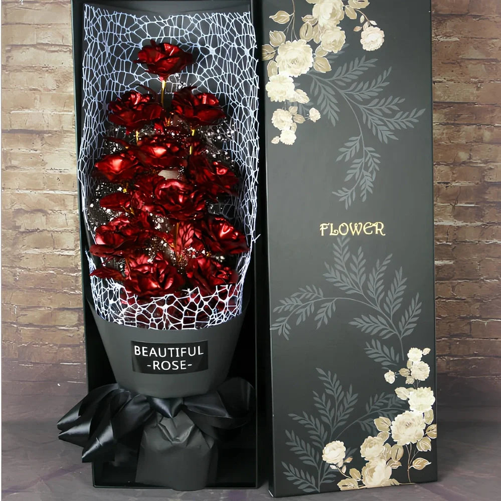 24K gold foil rose bouquet with 11 preserved flowers measuring 45cm tall