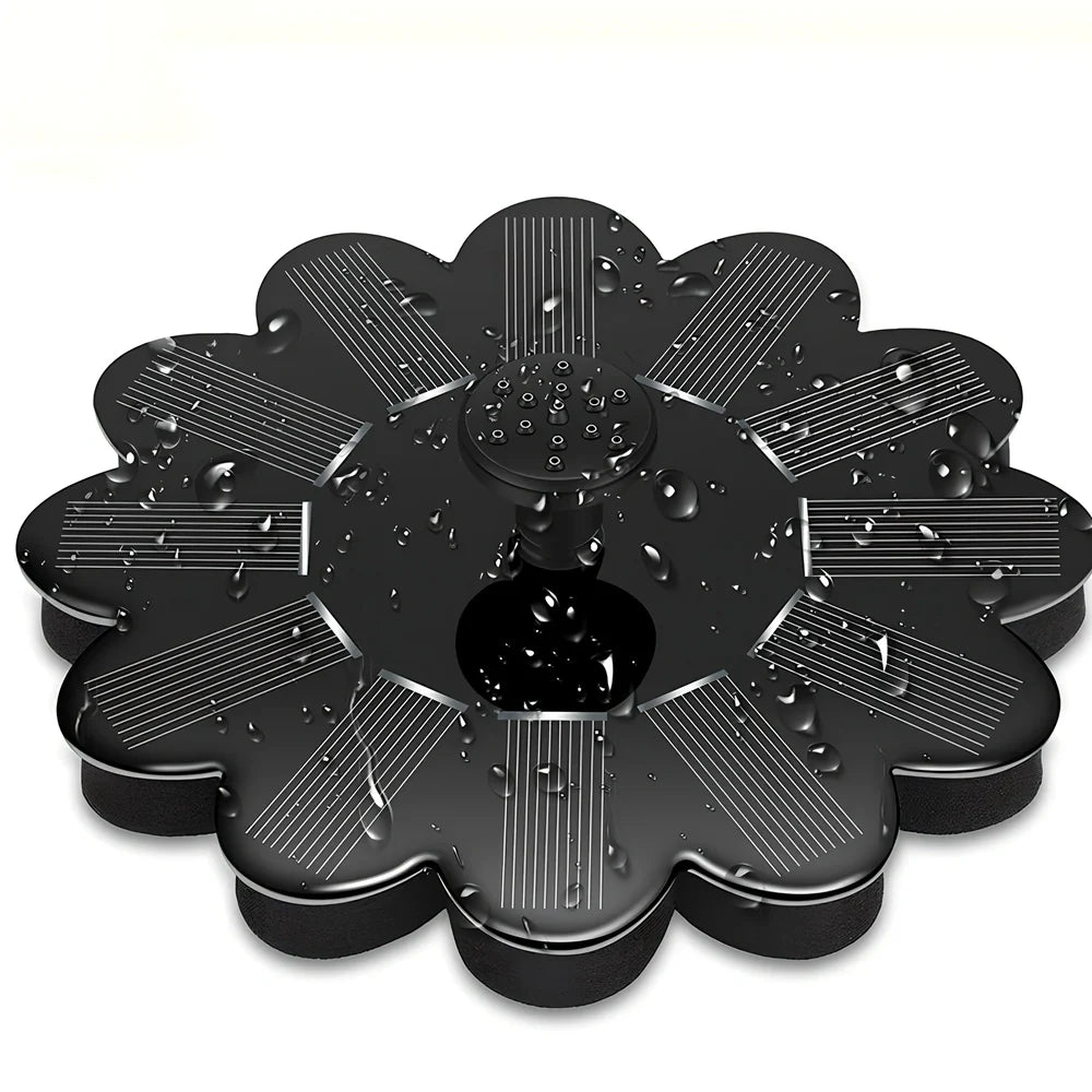 Black solar garden sprinkler with 160mm diameter panel showing adjustable 35-65cm spray height for plant watering