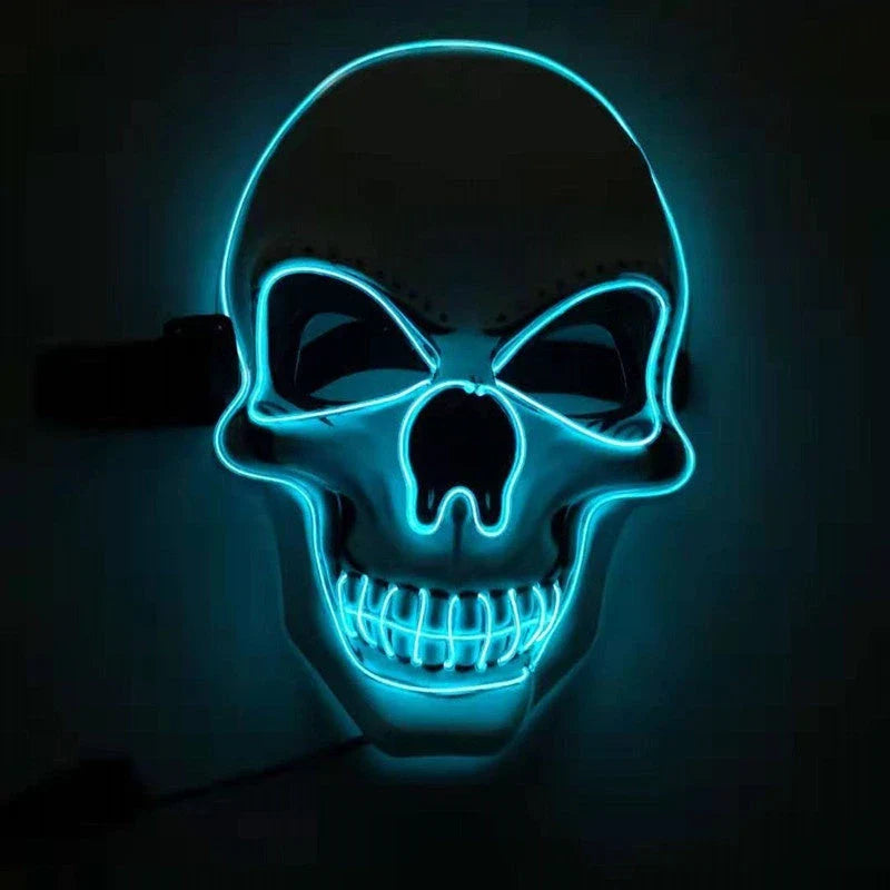 A bone-chilling LED-illuminated skull Halloween mask with adjustable lighting modes for spooky holiday fun