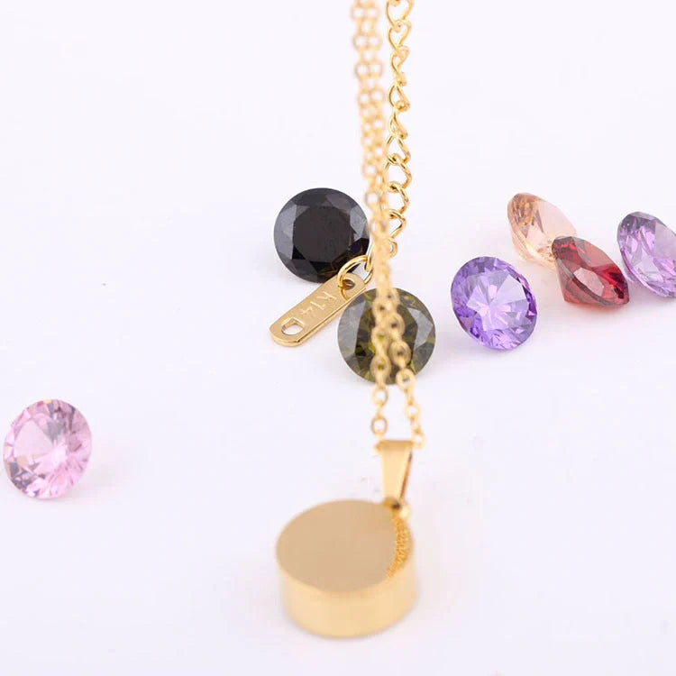 8 colors diamond titanium steel necklace with replaceable gems in silver and gold finishes