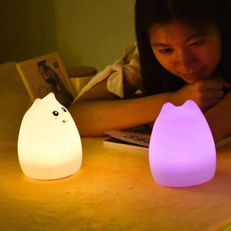 Adorable cat design LED night light for children with color-changing feature