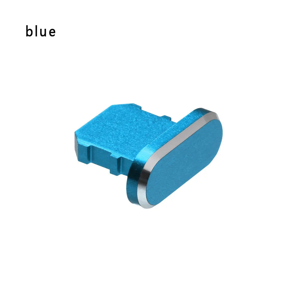 Aluminium alloy dust plug for iPhone Lightning charging port in various metallic colours.