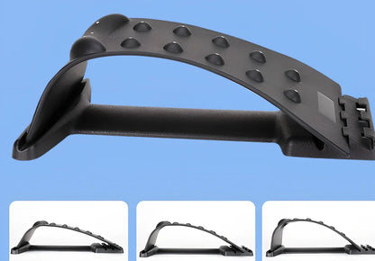 Black cervical traction device with adjustable height settings for neck support
