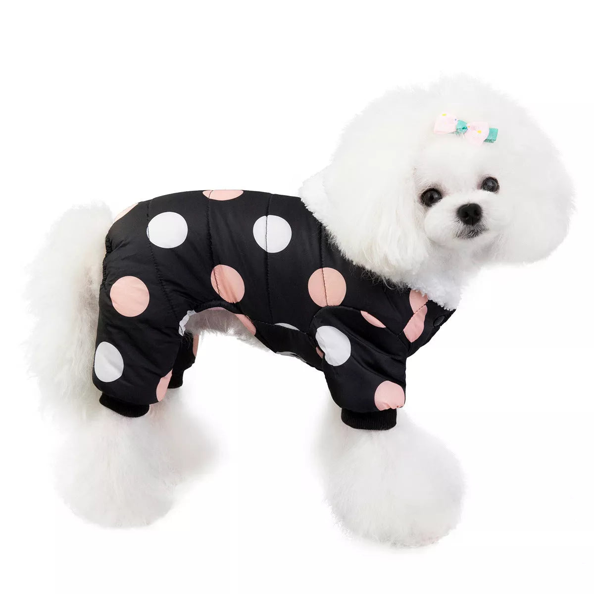 Big polka dot cotton coat with four-leg design in Pink, Black, Light Yellow