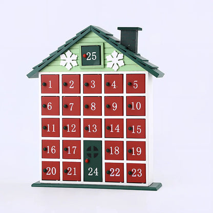 Handcrafted wooden Christmas window decorations showing nine designs including bears, houses, trees and vehicles