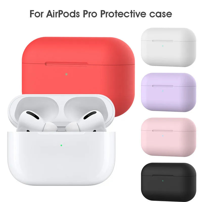 Silicone protective cover for AirPods Pro headphones in multiple colour options showing shock absorption design