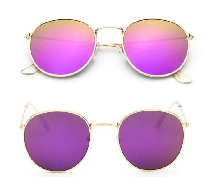 Stylish women's retro sunglasses with round frame and metal finish