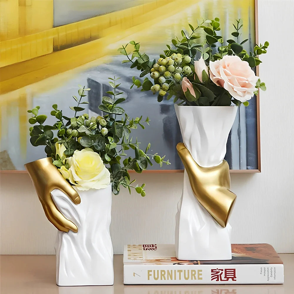 European style resin decorative vase in beige with floral pattern, measuring 25cm tall