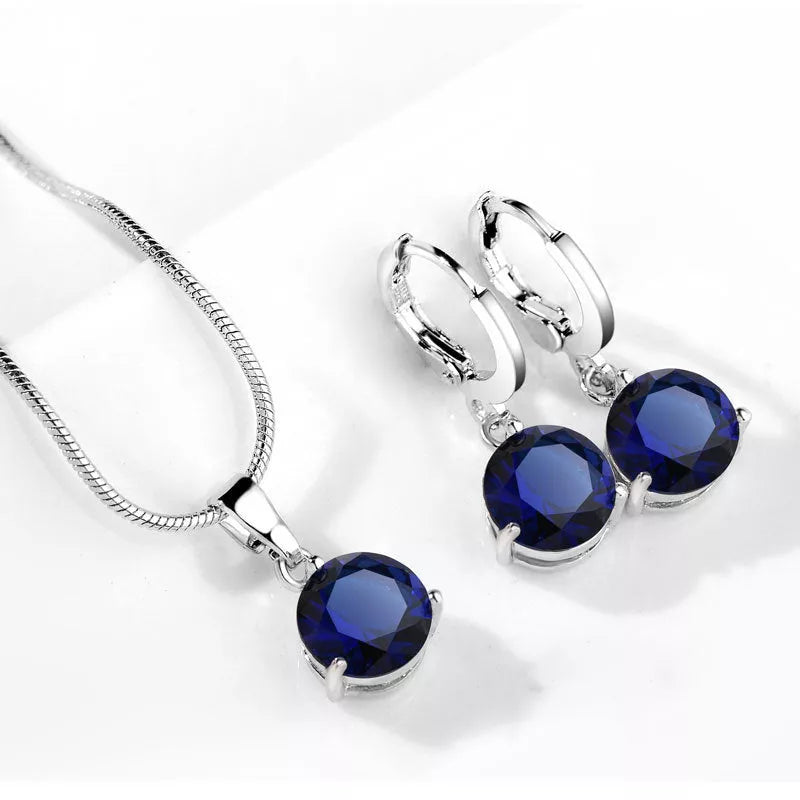 Water Drop Necklace and Earring Set with zircon gemstones in various colors