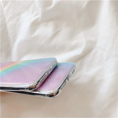 Rainbow gradient phone case with Japanese Korean stripes on TPU shell for iPhone models