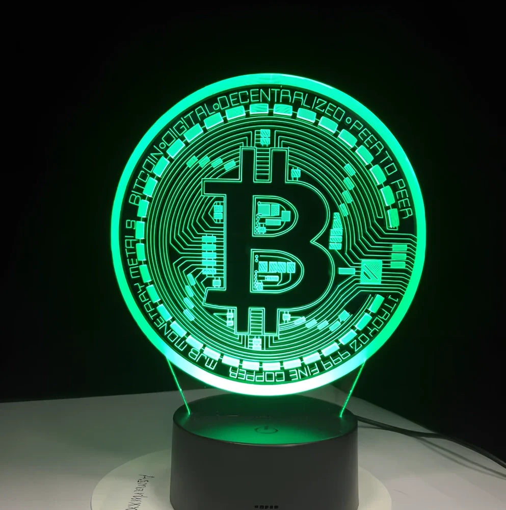 3D LED lamp with acrylic display and ABS base showing multicolour lighting effects