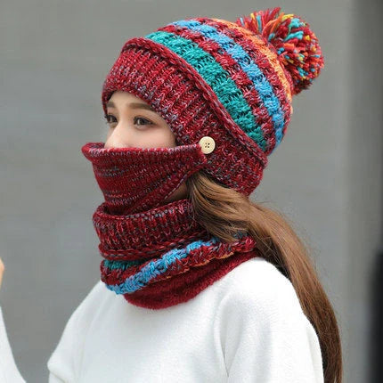Cozy and stylish Korean-style knitted winter hat in a variety of colors, featuring a satin weave and striped pattern design