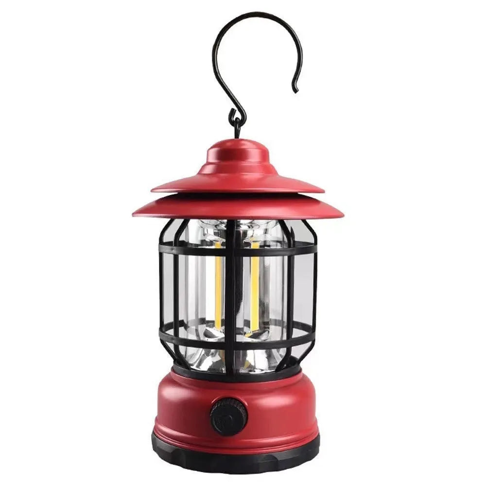 Dark green portable camping lantern with compact 16.6cm height and multiple power options