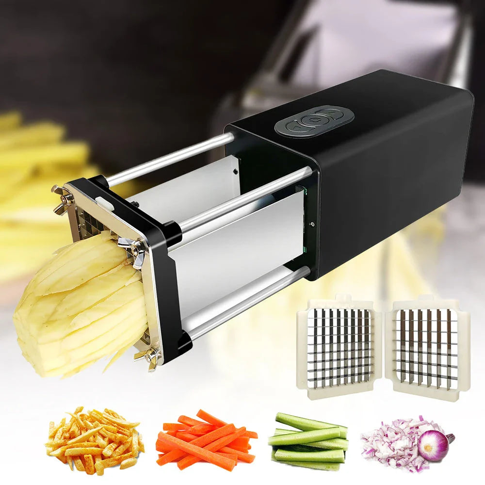 Electric French Fry Cutter with stainless steel blades and versatile slicing modes for commercial and home use