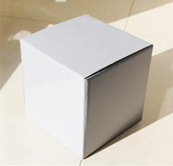 Square black corrugated cardboard packaging box with dimensions shown.