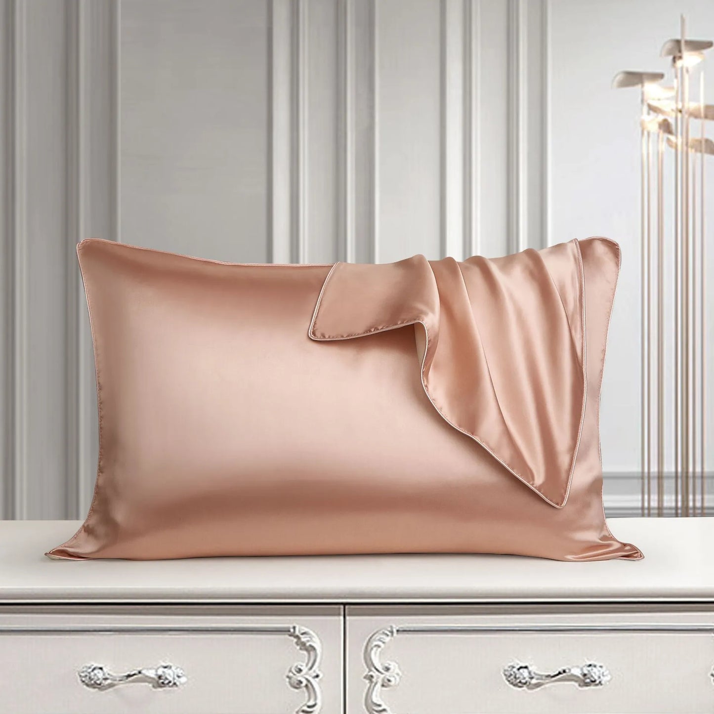 Mulberry silk pillowcase 48x74cm in palace luxury style with inlaid rope weave texture.