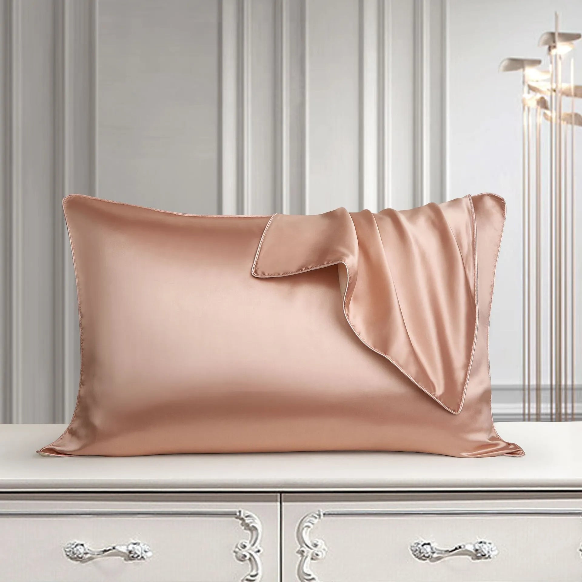 Mulberry silk pillowcase 48x74cm in palace luxury style with inlaid rope weave texture.
