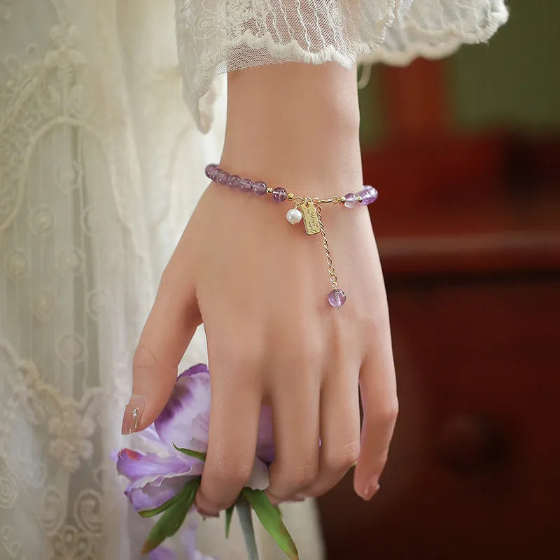 Women's natural crystal bracelet with lavender amethyst stones in dark and light colour options