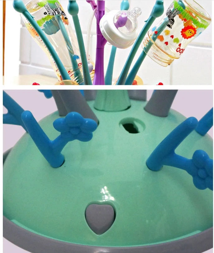 Portable baby bottle drying rack in purple green, compact and easy to clean