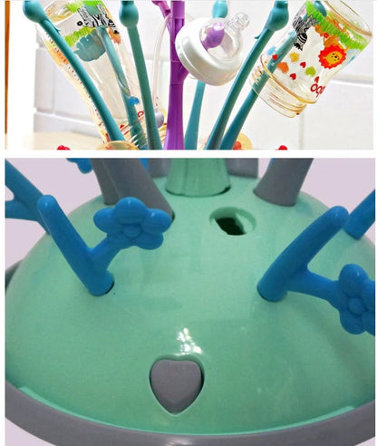 Portable baby bottle drying rack in purple green, compact and easy to clean