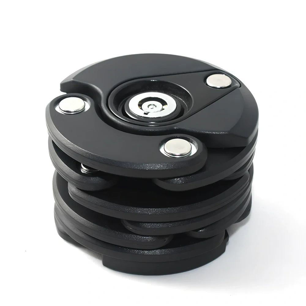 Black folding bicycle anti-theft chain lock, 585mm length with zinc alloy body and 3mm steel joints for secure bike protection