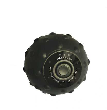Black vibration massage ball with silicone exterior and four intensity settings for muscle treatment